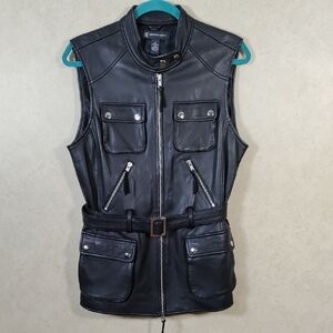 INC International Concepts Black Leather Belted Vest